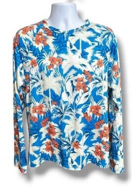 New Robert Graham UPF 50+ Sun Block LS Shirt Blue Tropical Floral Beach Large